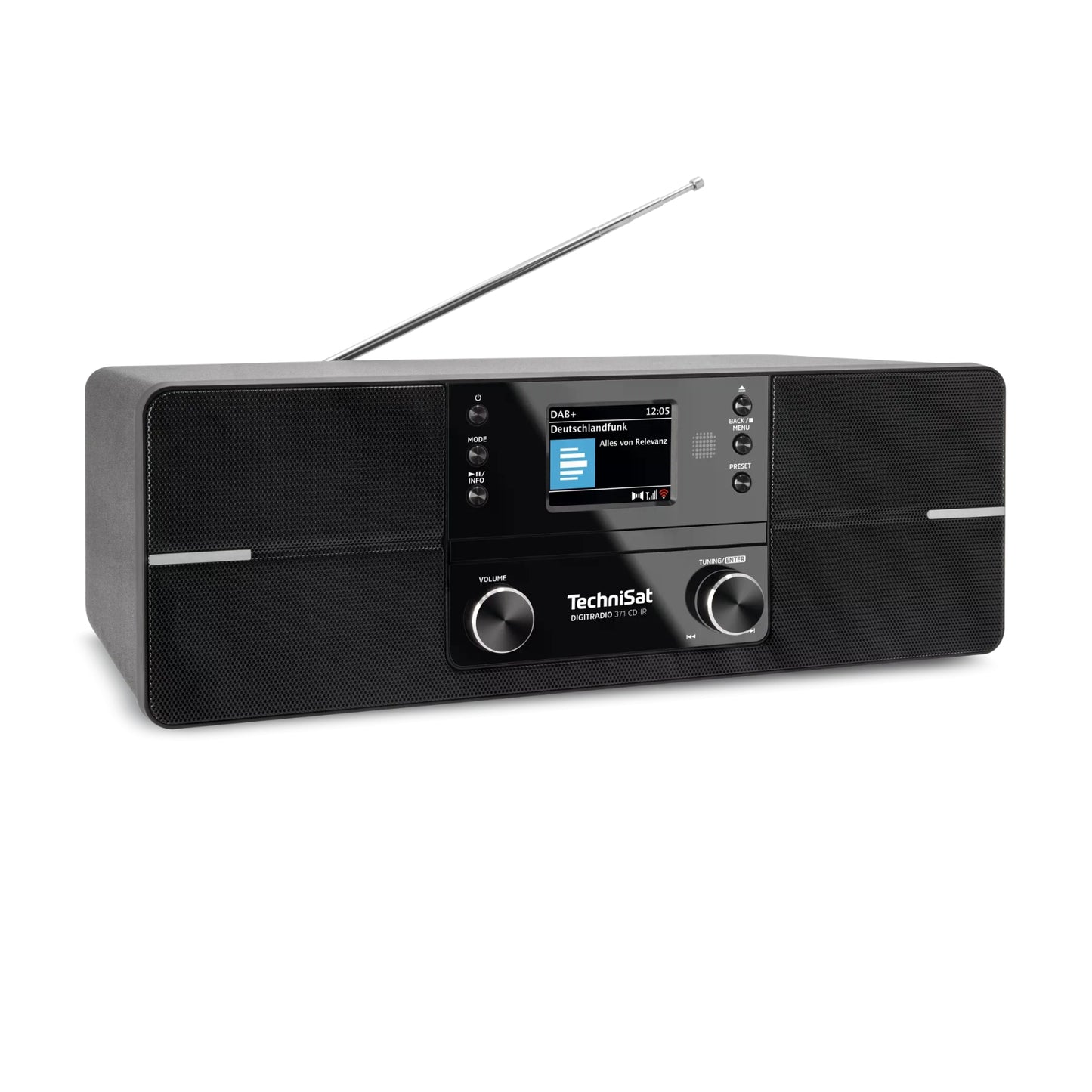 Digitradio 371 CD IR, Schwarz, schräge Ansicht von der linken Seite