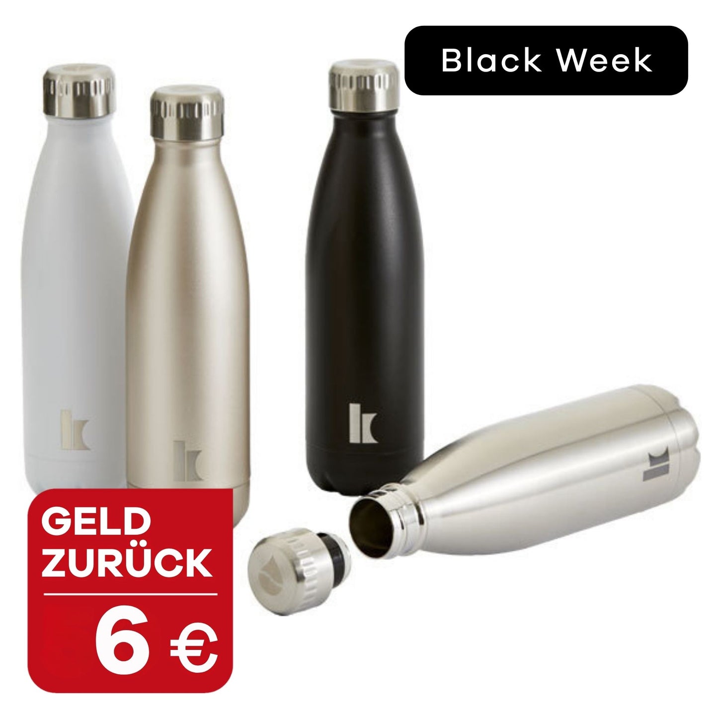 Klassik Radio Trinkflasche 500ml in Weiß, Gold, Schwarz und Silber mit 6 € Geld zurück