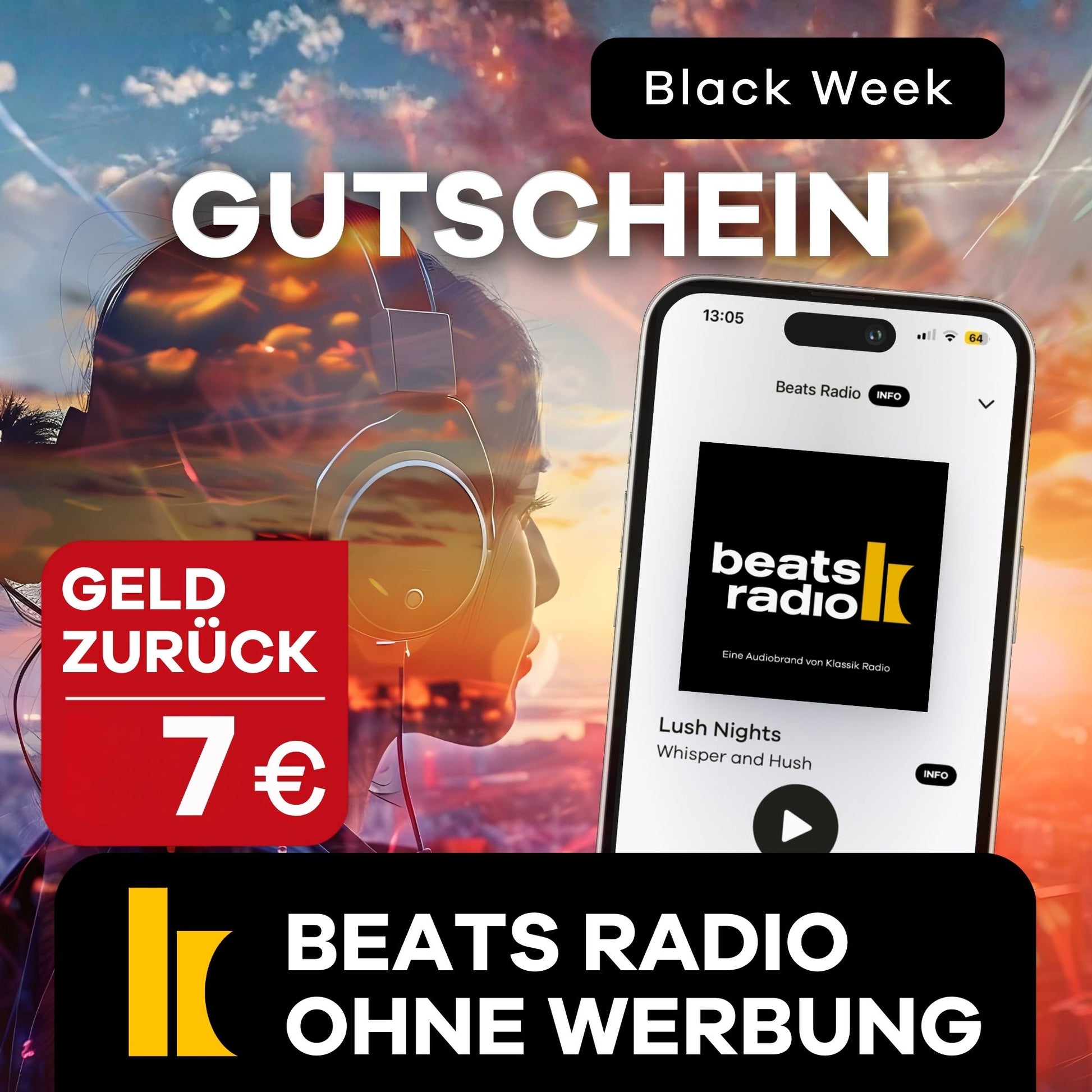 Gutschein für Beats Radio ohne Werbung mit 7 Euro Geld zurück