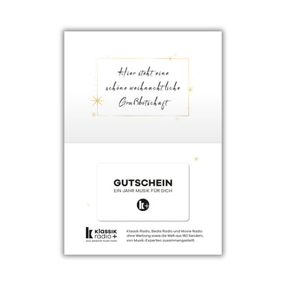 Klassik Radio Plus Weihnachtskarte mit Gutschein, Innenteil