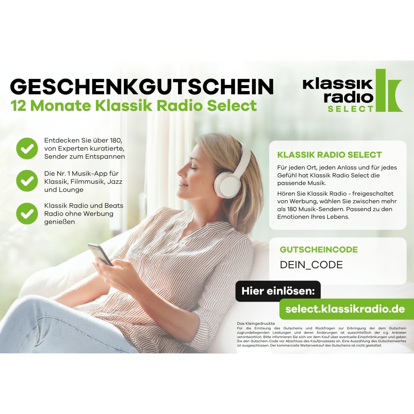 Klassik Radio Select Digitalgutschein - 12 Monate Premium, Optik Klassik Radio