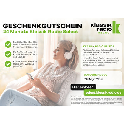 Klassik Radio Select Digitalgutschein - 24 Monate Premium, Optik Klassik Radio