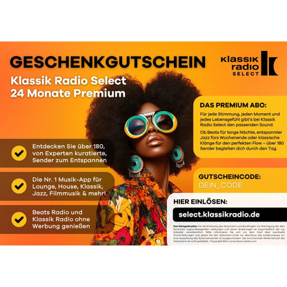 Klassik Radio Select Digitalgutschein - 24 Monate Premium, Optik Beats Radio