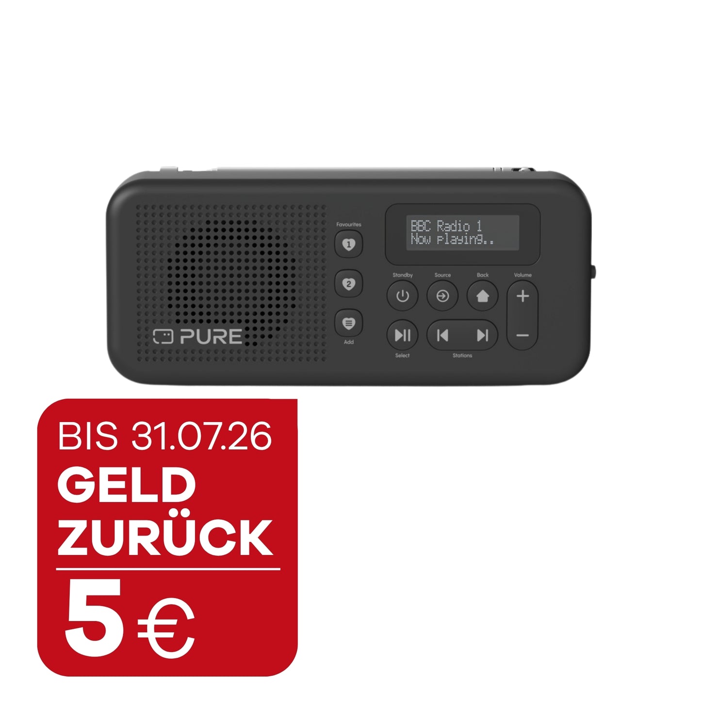 Pure Elan Move, schwarz Vorderseite, Störer: bis 31.07.2026 5€ Geld zurück