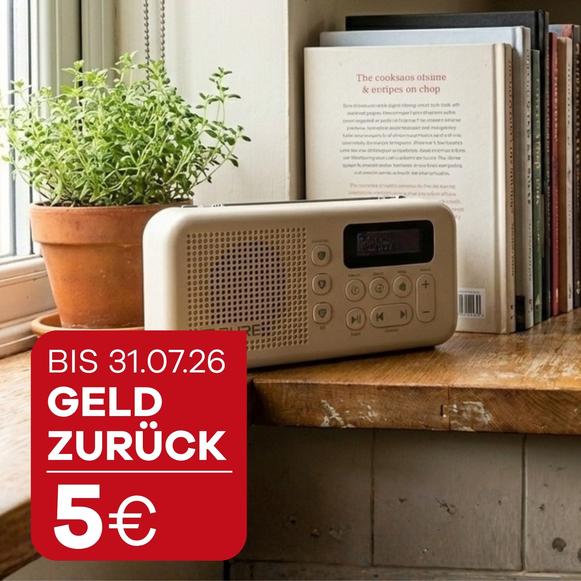 PURE Elan Move in Sand, steht auf Küchenanrichtel, Störer mit "Bis 31.07.26 5 € Geld zurück"