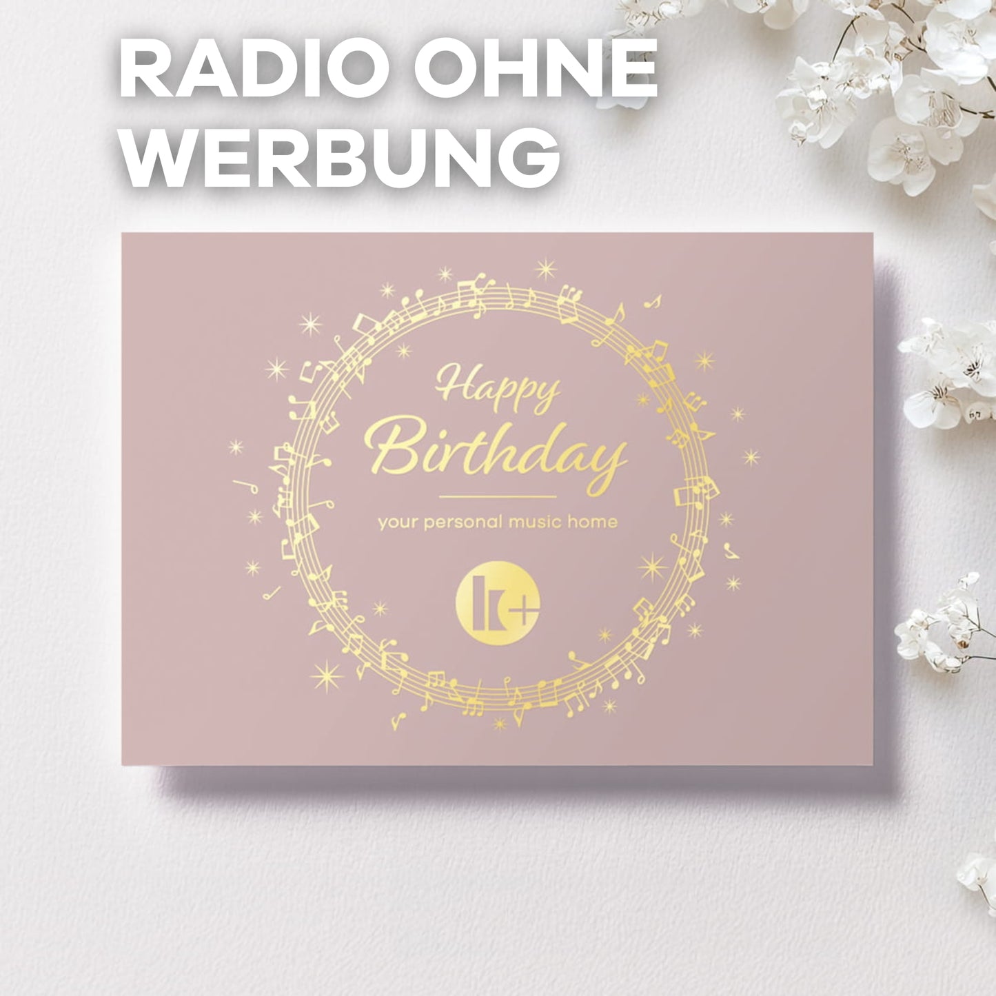 Radio ohne Werbung Geschenkkarte, "Happy Birthday" in rosa