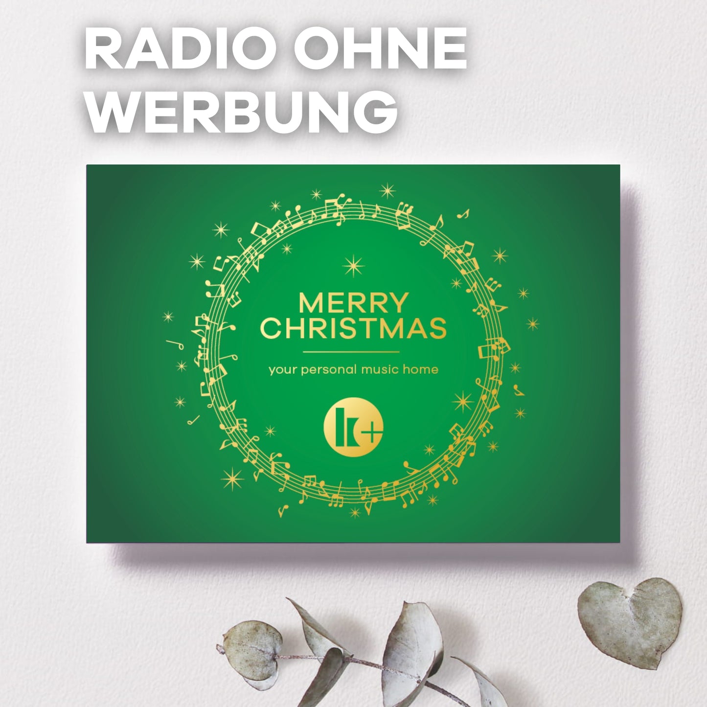 Radio ohne Werbung Geschenkkarte, "Merry Christmas" in grün