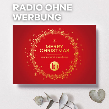 Radio ohne Werbung Geschenkkarte, "Merry Christmas" in rot