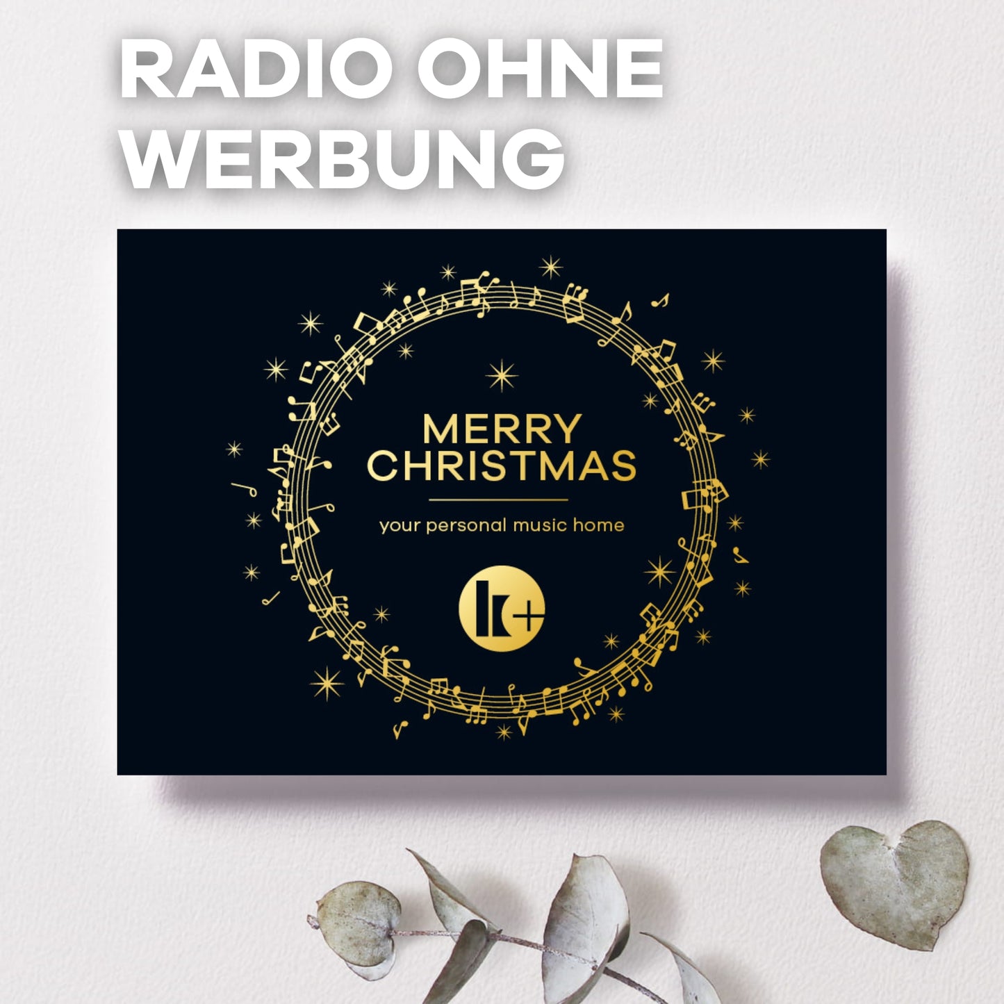 Radio ohne Werbung Geschenkkarte, "Merry Christmas" in schwarz