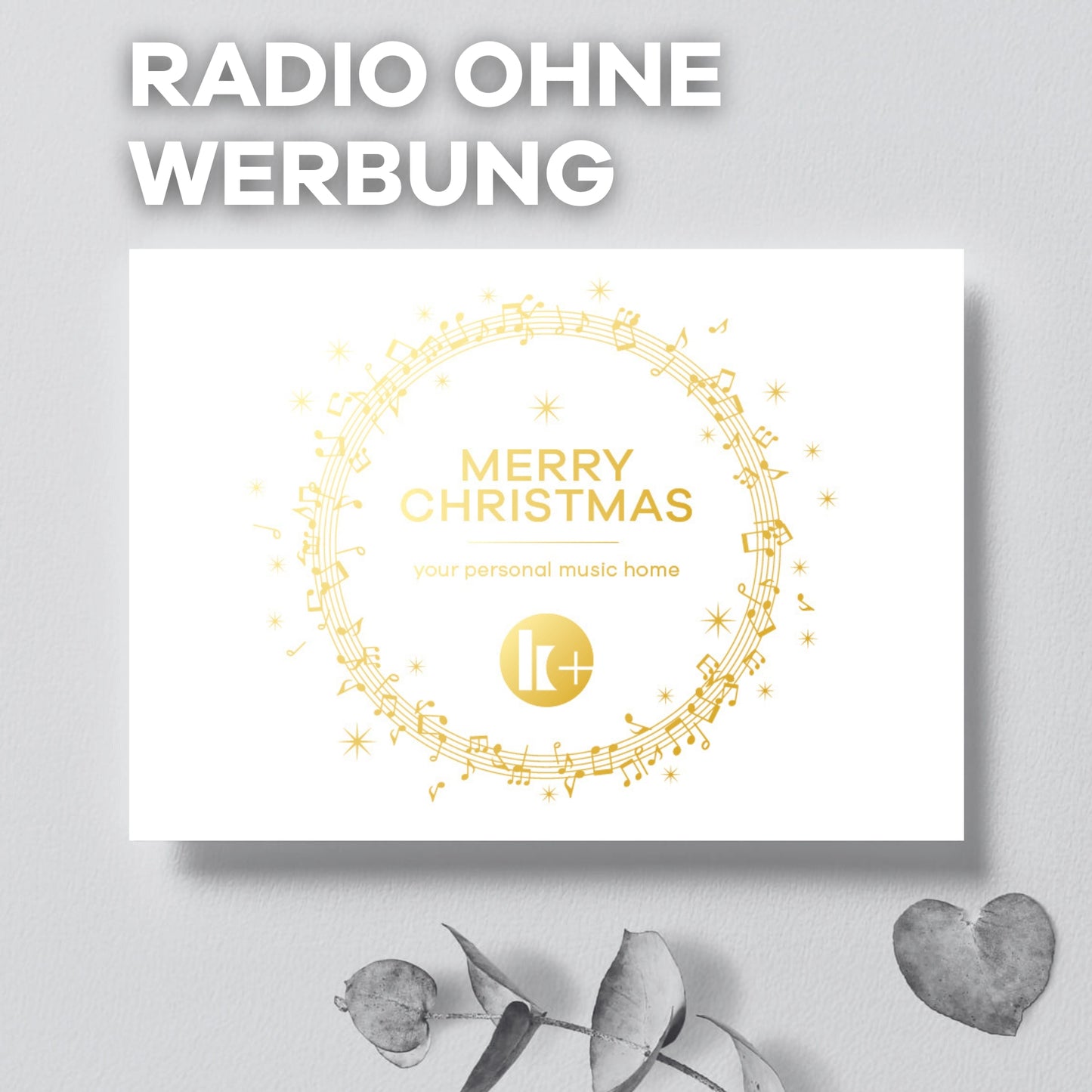 Radio ohne Werbung Geschenkkarte, "Merry Christmas" in weiss
