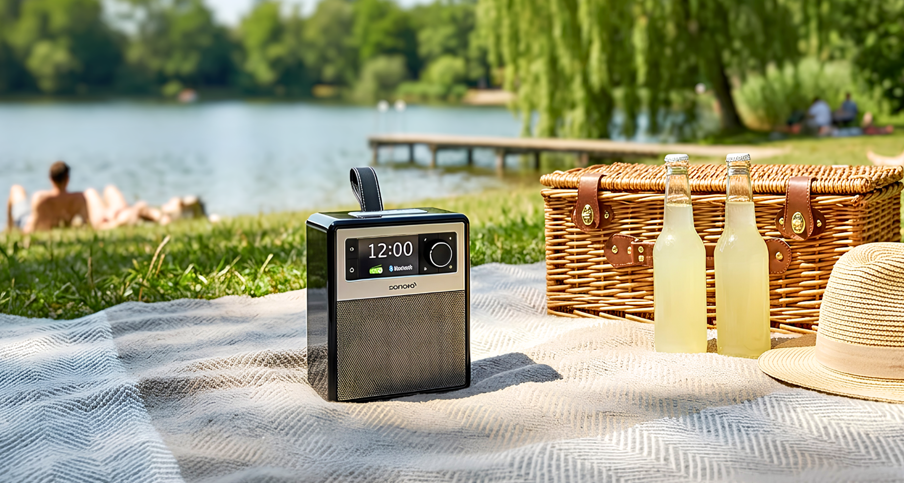 Sonoro Easy am See auf einer Picknick-Decke
