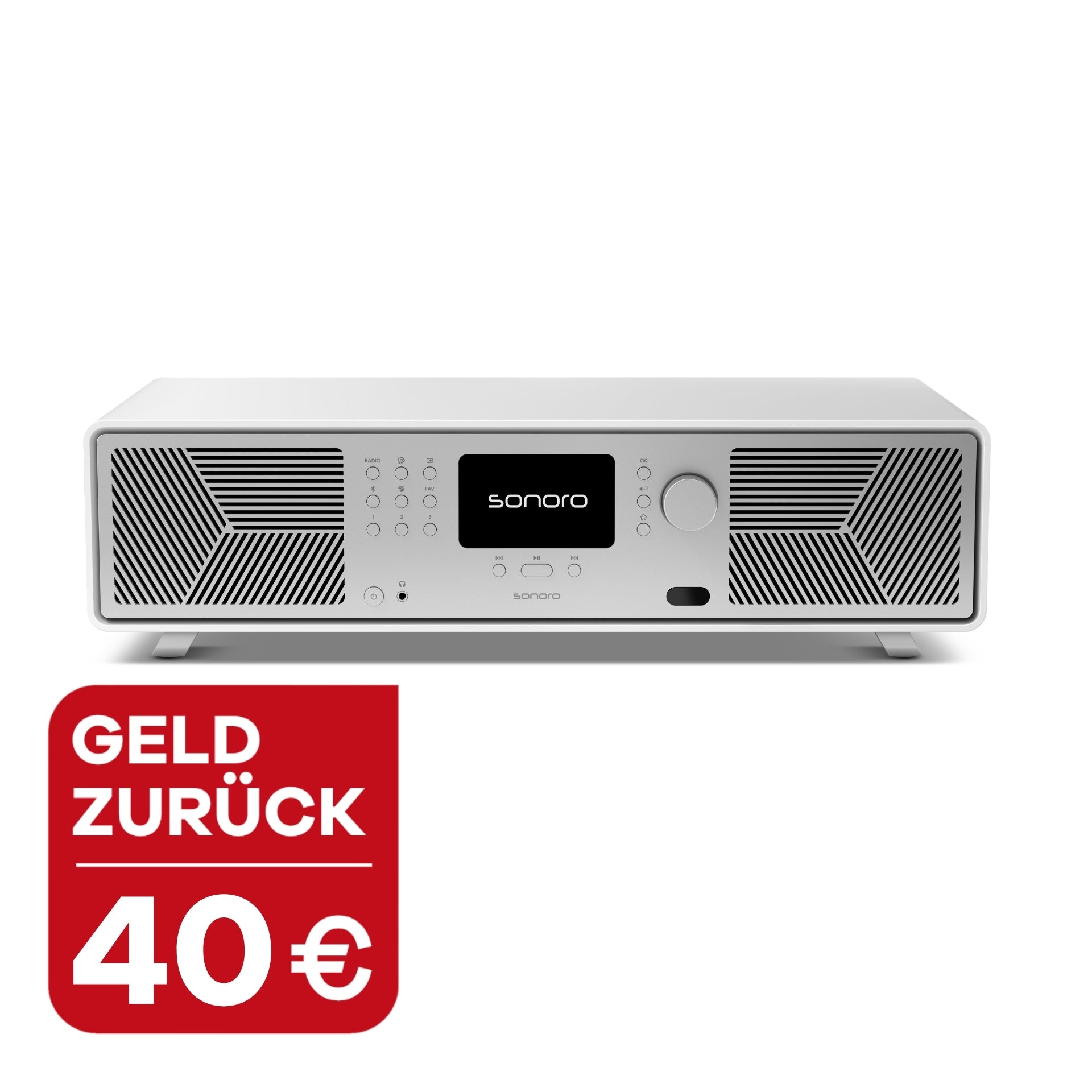 sonoro AVATON Weiß Frontdarstellung mit 40 Euro Geld zurück