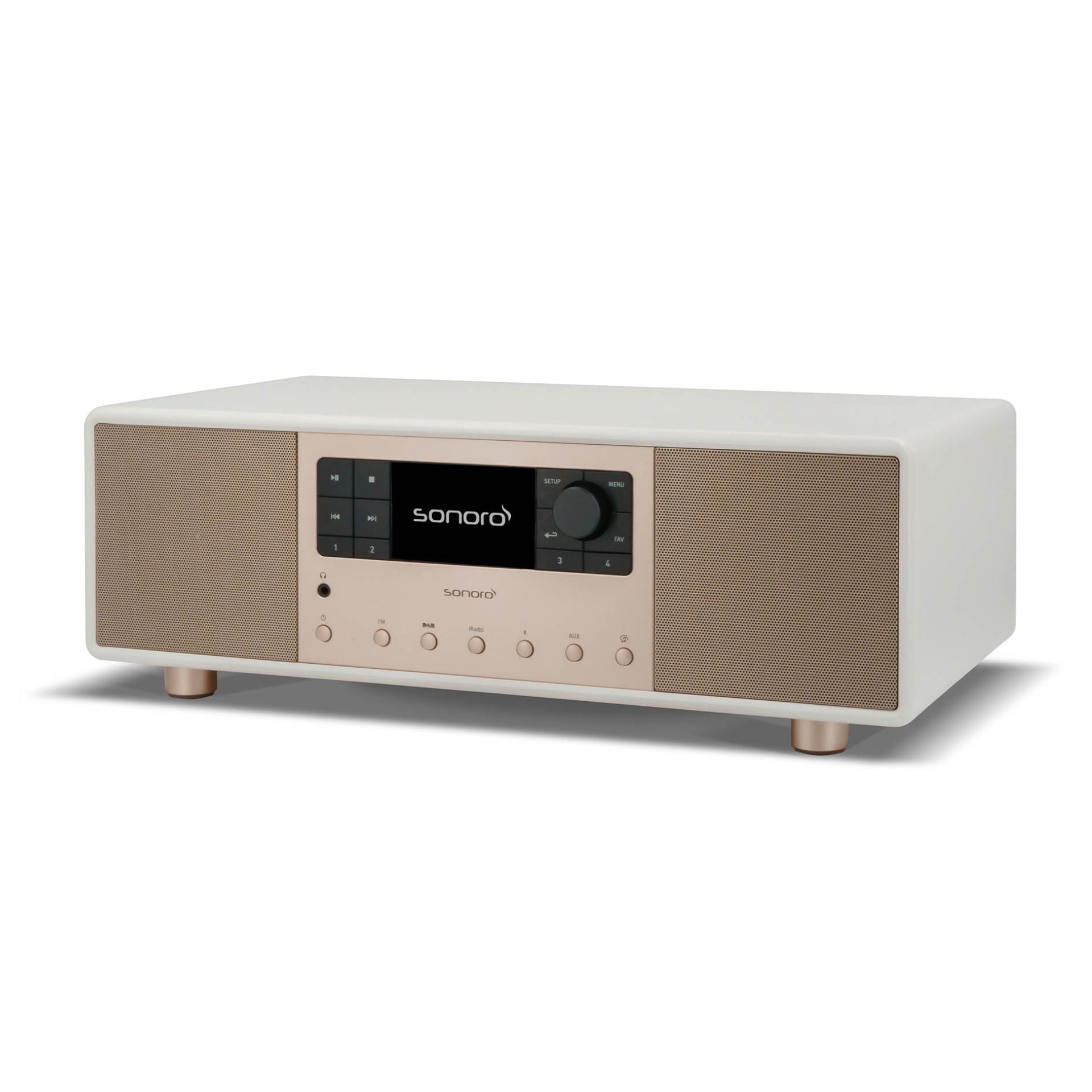 Produktbild des DAB+ Radios sonoro Primus in Weissmatt-Rosé seitlich